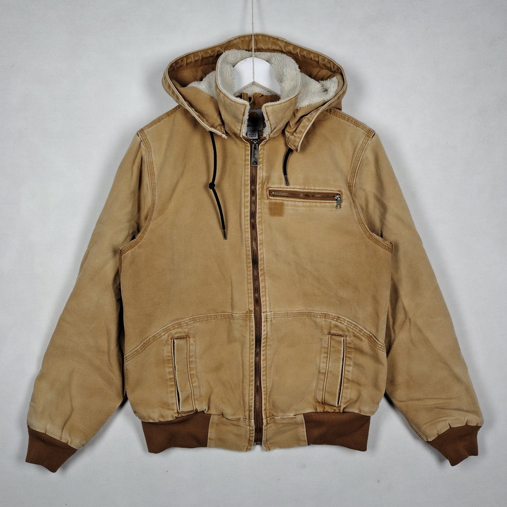 Carhartt Hooded Sherpa Lined Canvas Jacket Sandstone Duck Brown Small S